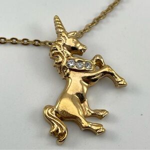 Avon Gold Unicorn Necklace with Crystals – Whimsical Vintage Fantasy